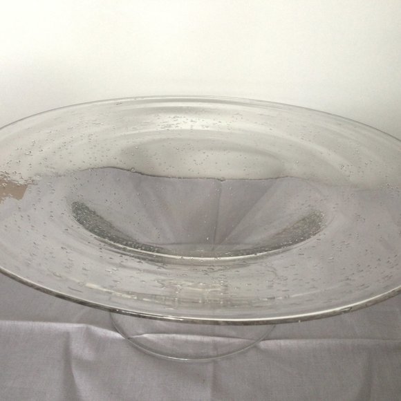 Large clear glass bowl fruit stand with bubbles footed 11.25" light weight - Picture 1 of 7